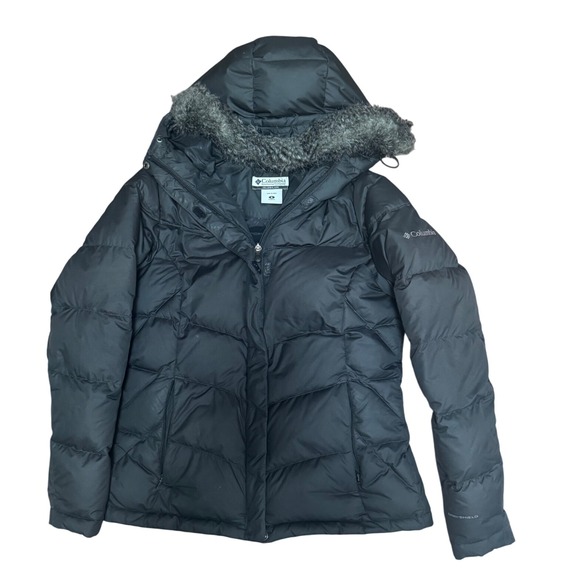 Columbia Womens Down Puffer Jacket Coat with Hood Winter Warm Gray Small - Picture 1 of 5